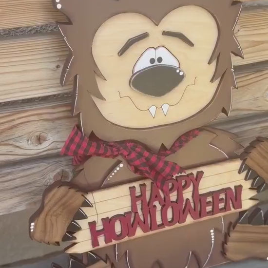 Happy Howlween Werewolf Door Hanger | Rustic Halloween Door Decor