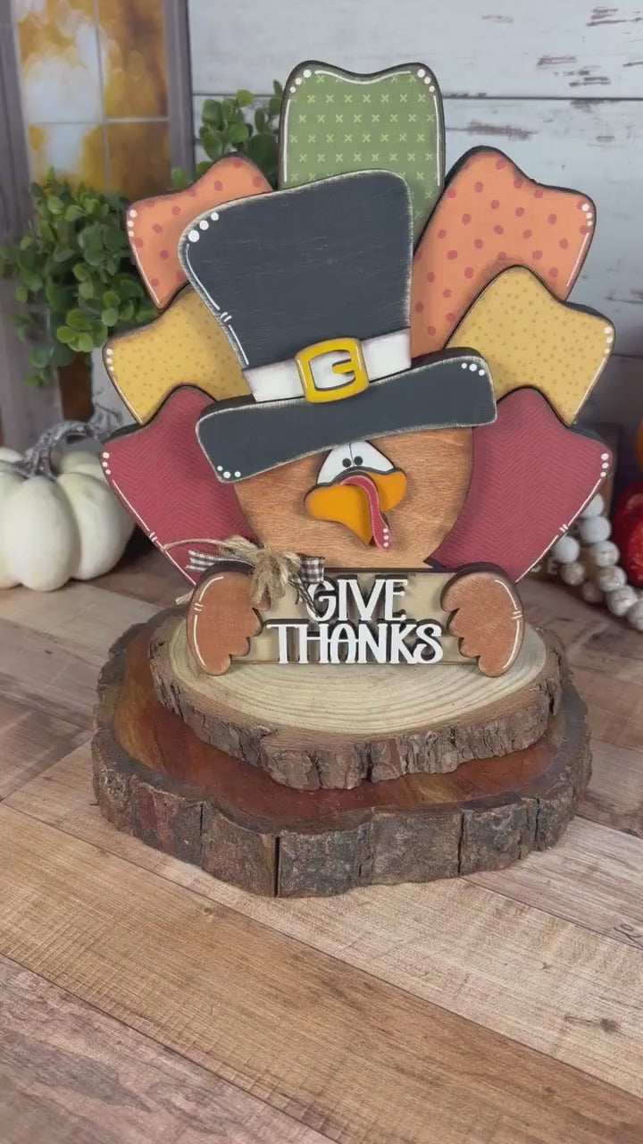 Handmade Wooden Thanksgiving Turkey With Give Thanks Sign