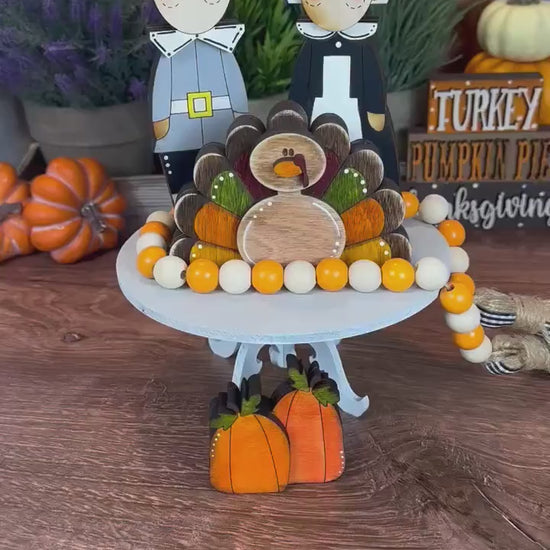 Rustic Thanksgiving Farmhouse Decor - Adorable Pilgrim Shelf Sitters and Turkey