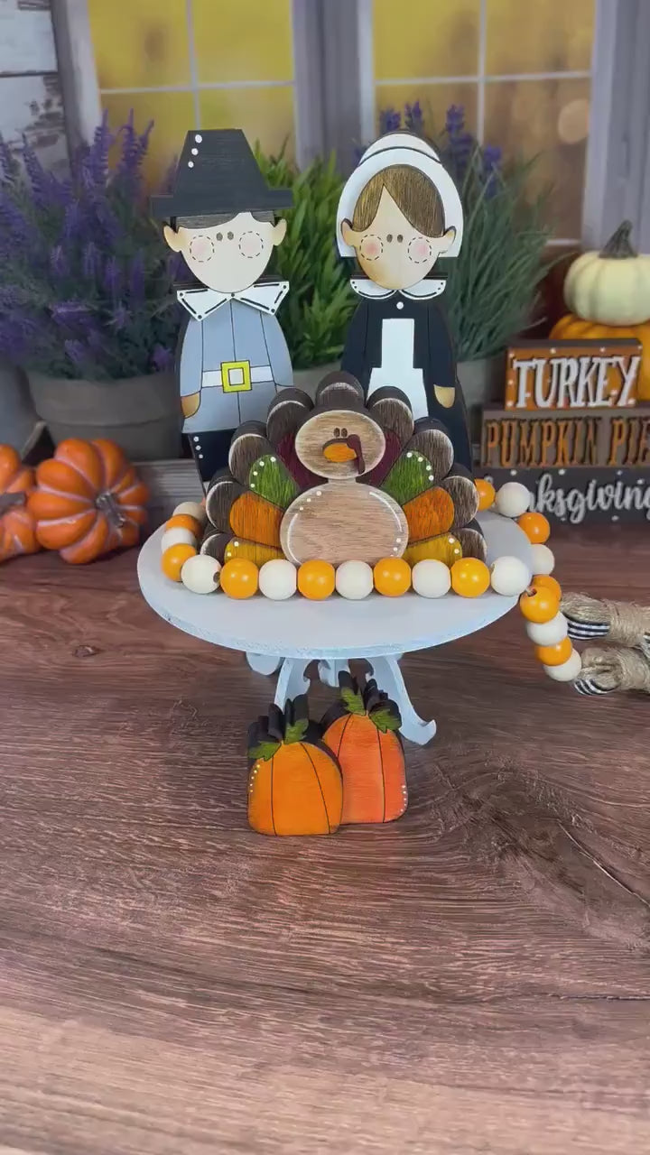 Rustic Thanksgiving Farmhouse Decor - Adorable Pilgrim Shelf Sitters and Turkey