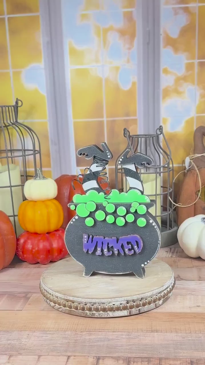 Spooky Wood Cauldron Farmhouse Halloween Décor, Rustic Charm