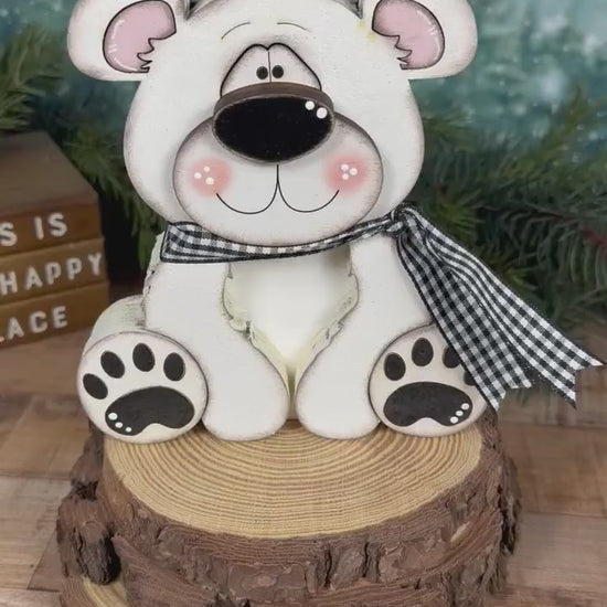 Polar Bear Shelf Sitter, Chunky Wooden Winter Decor, Hand Painted Christmas Bear