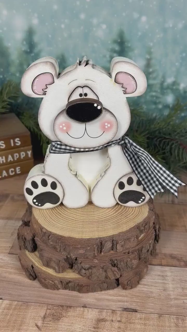 Polar Bear Shelf Sitter, Chunky Wooden Winter Decor, Hand Painted Christmas Bear