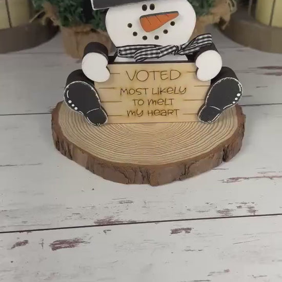 Chunky Wood Snowman: Charming Christmas Shelf Accent