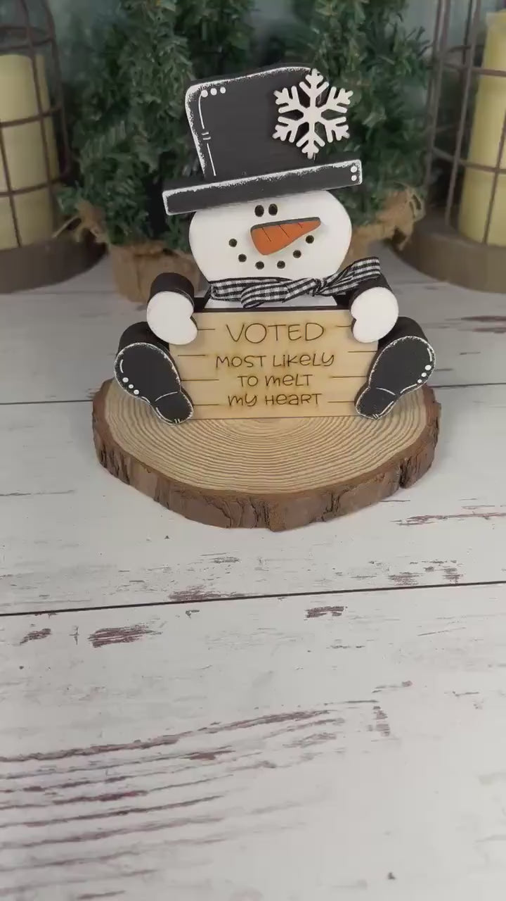 Chunky Wood Snowman: Charming Christmas Shelf Accent