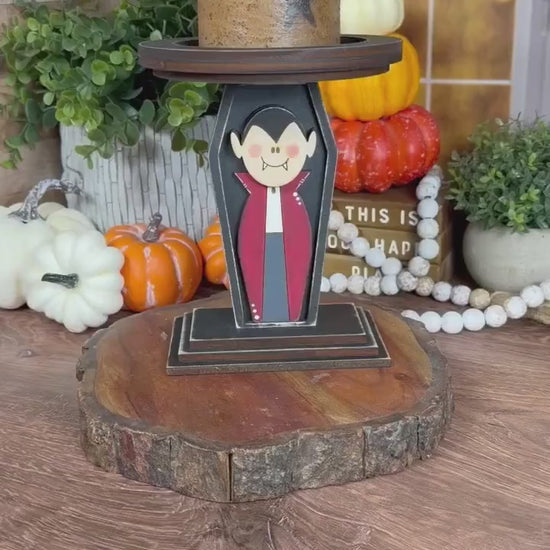 Vampire Candle Holder, Wood Halloween Candle Holder, Dracula Decor, Gothic Mantel Decor