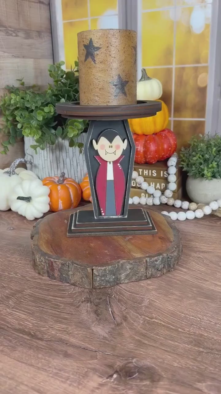 Vampire Candle Holder, Wood Halloween Candle Holder, Dracula Decor, Gothic Mantel Decor