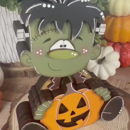 Hand Painted Frankenstein Shelf Sitter, Cute Halloween Monster Decor