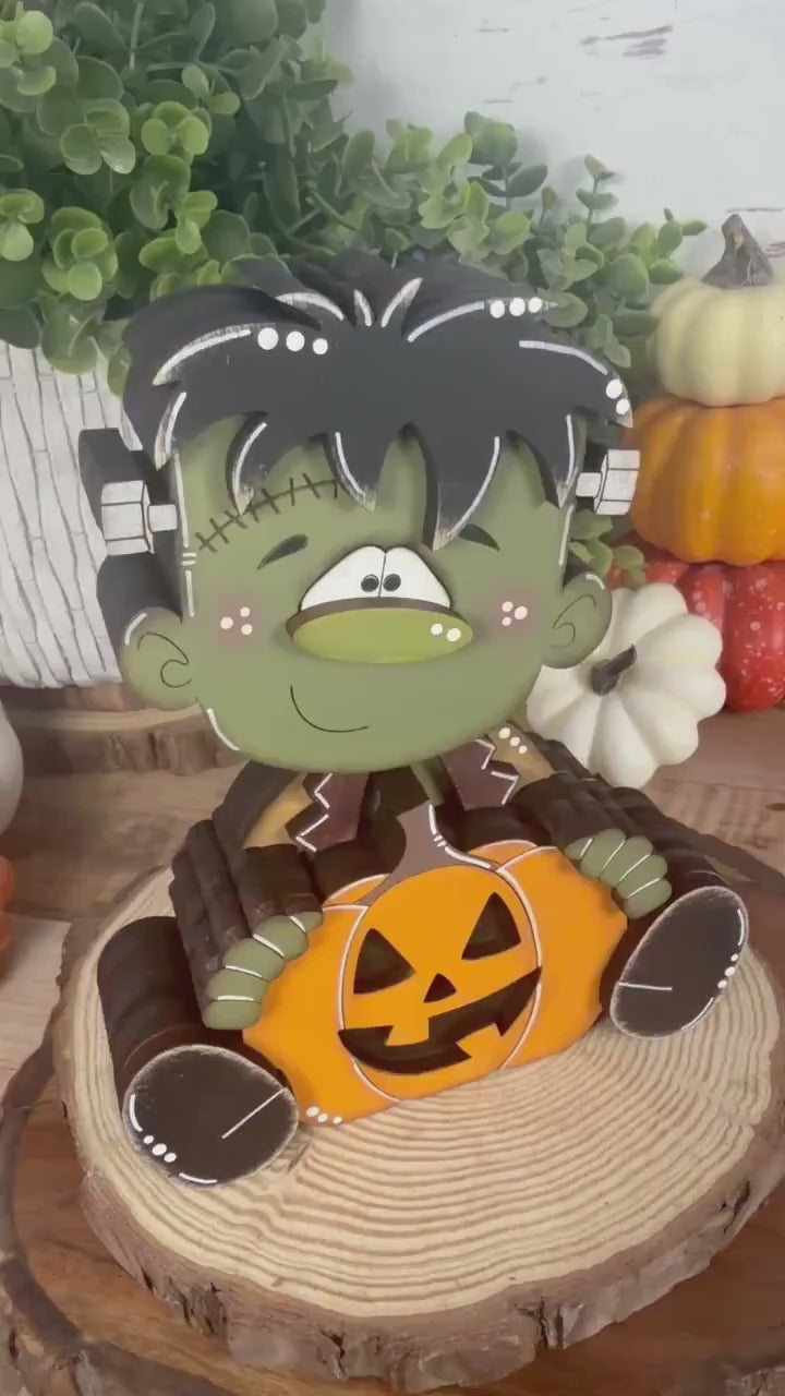 Hand Painted Frankenstein Shelf Sitter, Cute Halloween Monster Decor