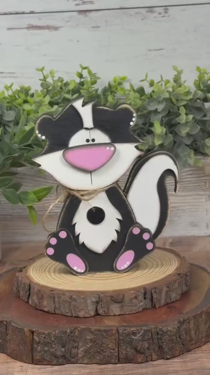 Interchangeable Skunk Shelf Sitter, Funny Woodland Decor, Hand Painted Wood Skunk