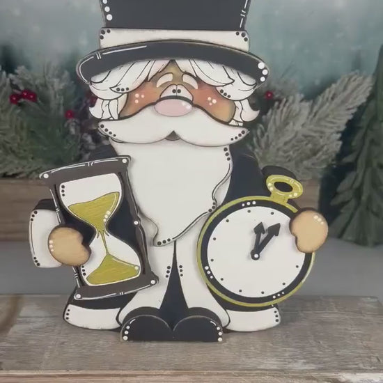 Father Time Wooden Shelf Sitter, Hand Painted New Year Centerpiece, Rustic Holiday Decor
