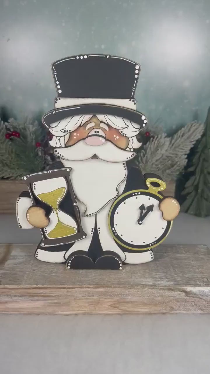 Father Time Wooden Shelf Sitter, Hand Painted New Year Centerpiece, Rustic Holiday Decor