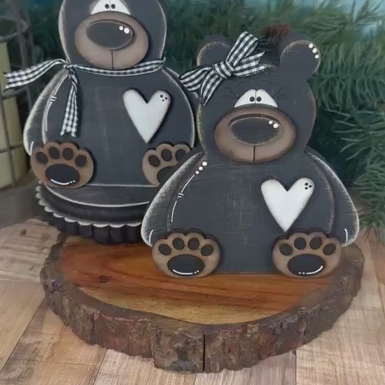 Chunky Wooden Bear Shelf Sitter: Rustic Cabin Decor, Birch & Walnut