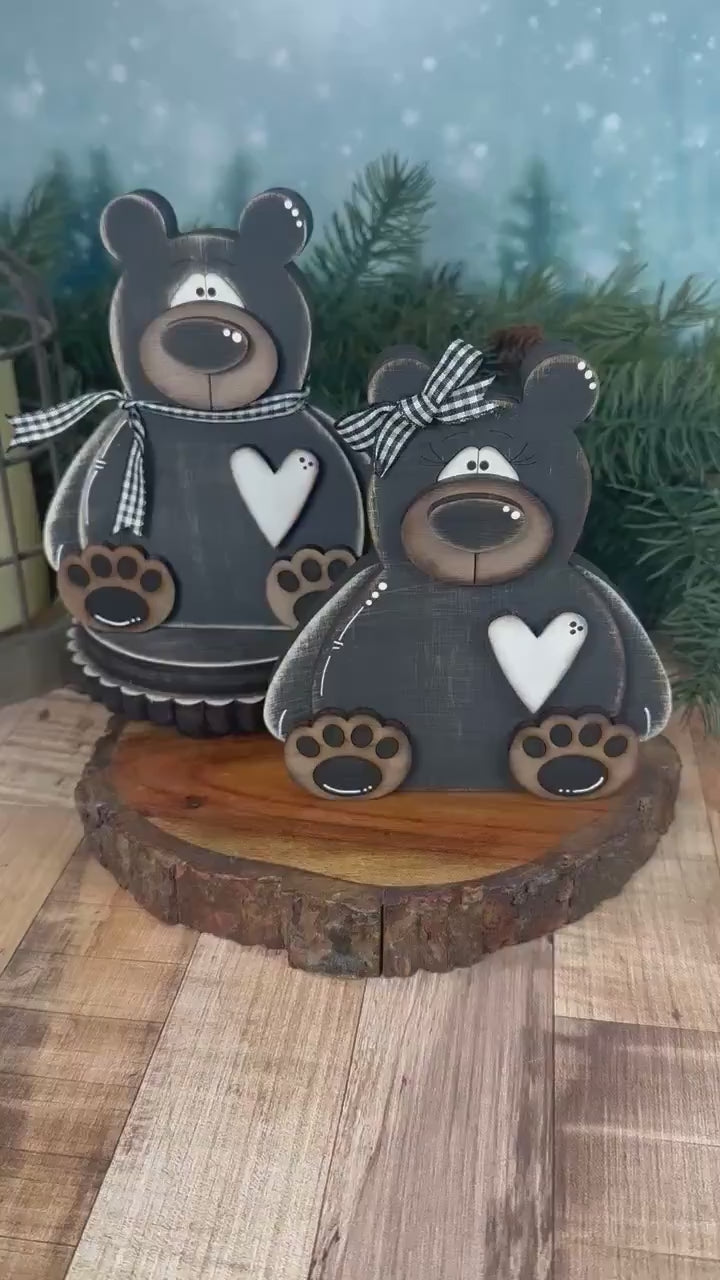 Chunky Wooden Bear Shelf Sitter: Rustic Cabin Decor, Birch & Walnut