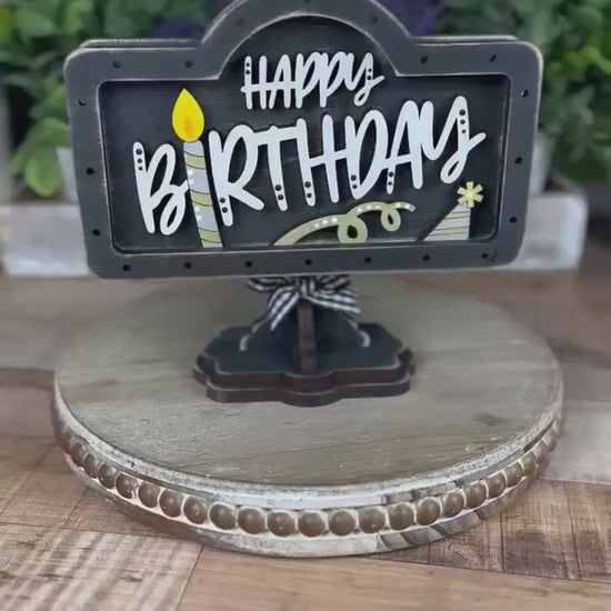 Charming Rustic Happy Birthday Wood Mini Sign - Handcrafted Table and Tiered Tray Decor