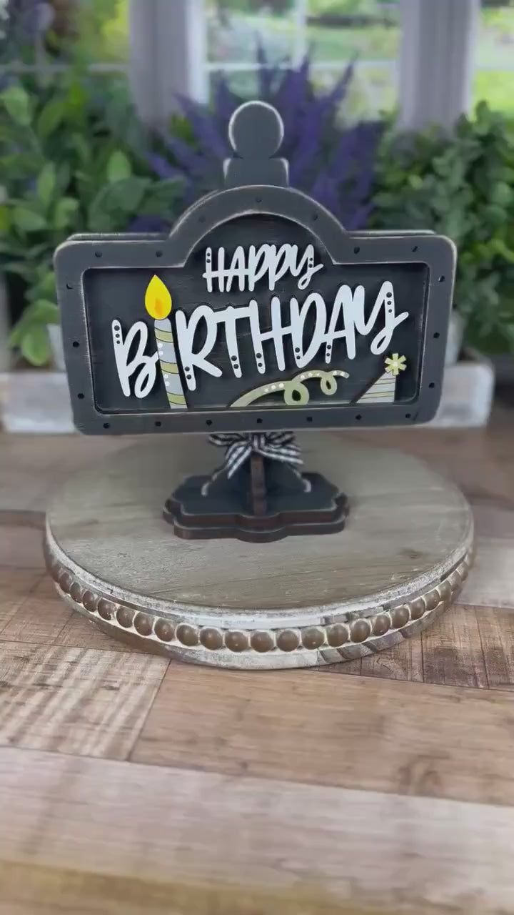 Charming Rustic Happy Birthday Wood Mini Sign - Handcrafted Table and Tiered Tray Decor