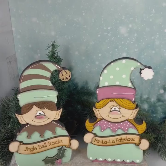 Vintage Christmas Elf Shelf Sitter, Hand Painted Wooden Holiday Decor