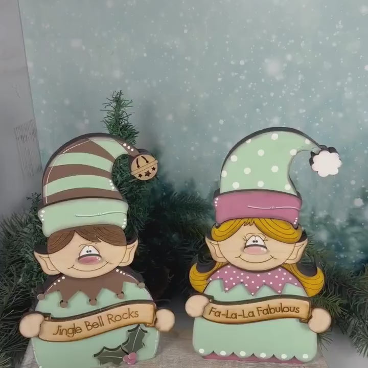 Vintage Christmas Elf Shelf Sitter, Hand Painted Wooden Holiday Decor