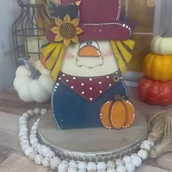 Charming Chunky Wooden Scarecrow Shelf Sitter for Fall Farmhouse Vibes