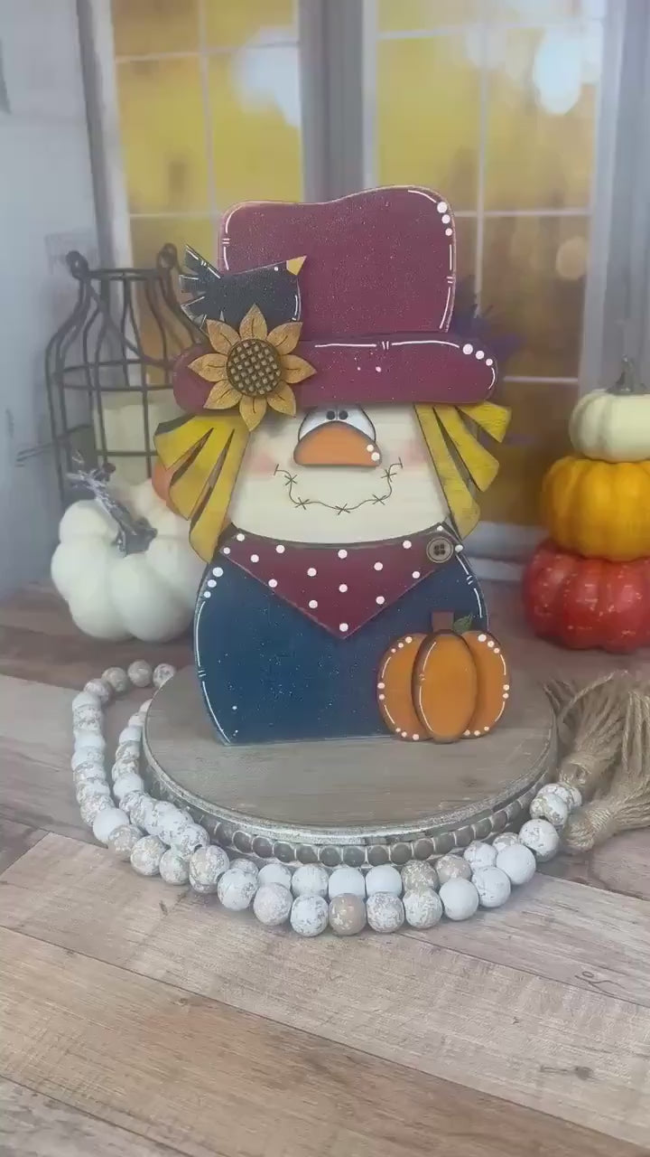 Charming Chunky Wooden Scarecrow Shelf Sitter for Fall Farmhouse Vibes