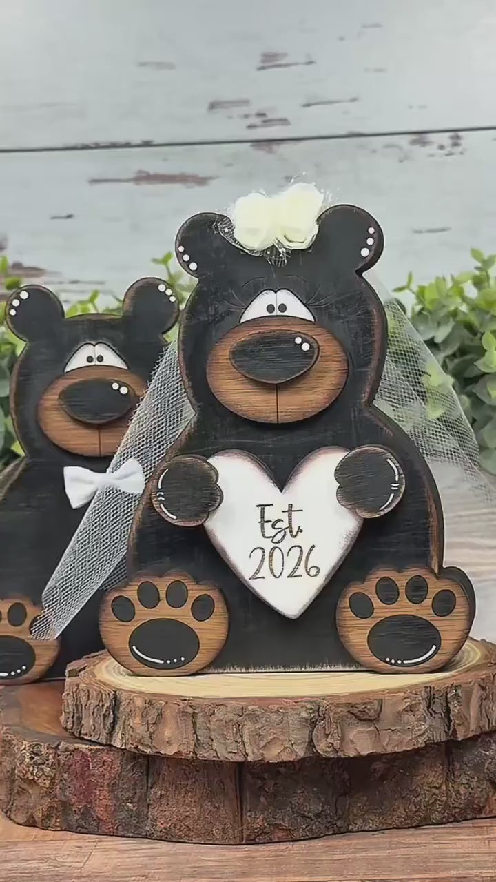 Personalized Bear Wedding Gift, Bride & Groom Bears, Rustic Woodland Wedding Decor