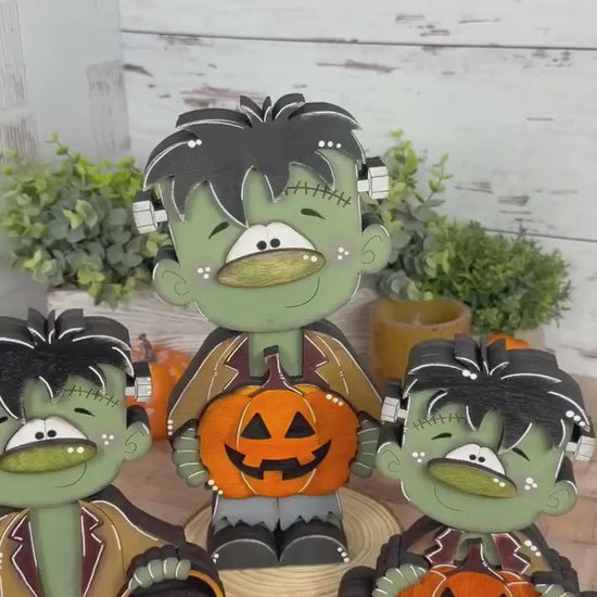 Hand Painted Wooden Halloween Monster Shelf Sitter, Not-So-Spooky Decor