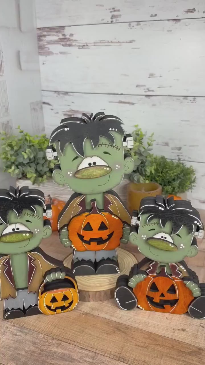 Hand Painted Wooden Halloween Monster Shelf Sitter, Not-So-Spooky Decor