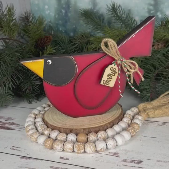 Wooden Cardinal for Christmas with "Merry" Wooden Tag – Perfect Holiday Accent!