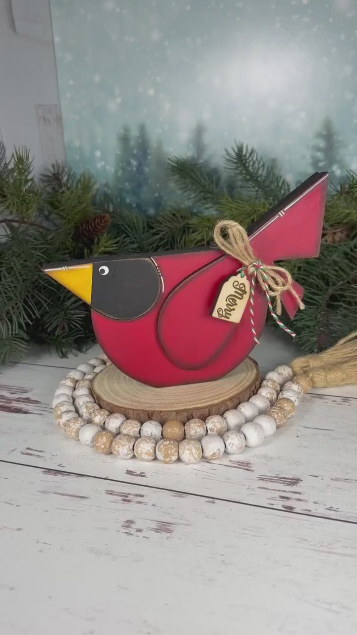 Wooden Cardinal for Christmas with "Merry" Wooden Tag – Perfect Holiday Accent!