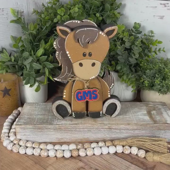 Hand Painted Horse Shelf Sitter, Chunky Wooden Western Farmhouse Decor