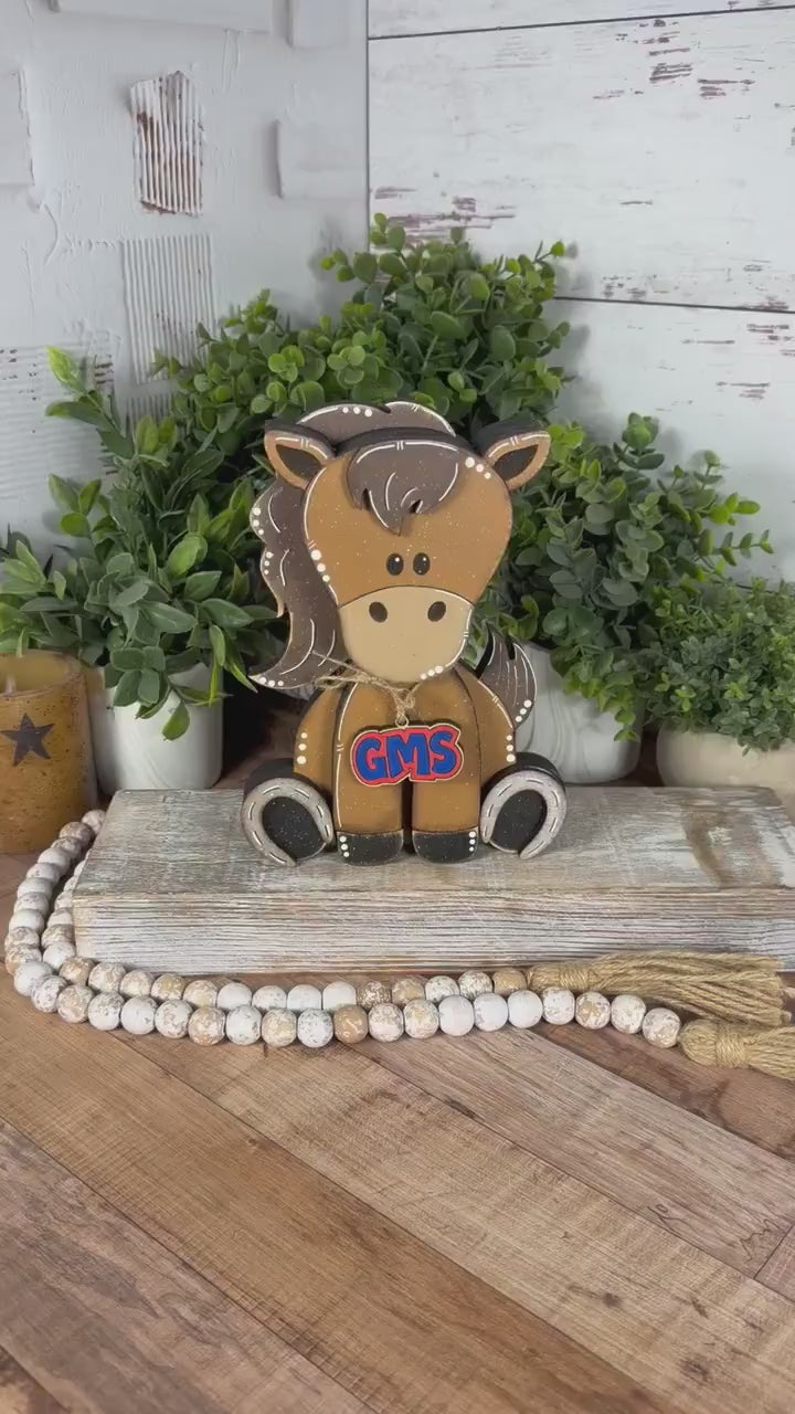 Hand Painted Horse Shelf Sitter, Chunky Wooden Western Farmhouse Decor