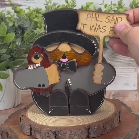 Groundhog Day Shelf Sitter with Interchangeable Signs