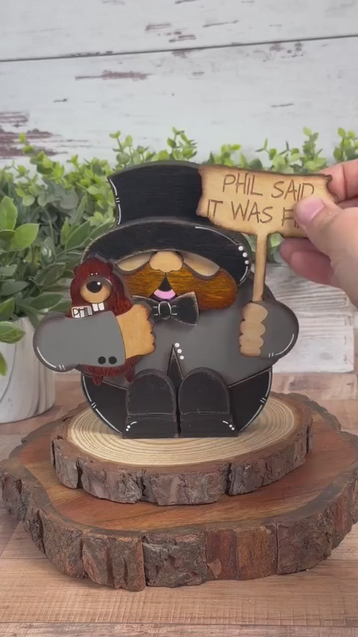 Groundhog Day Shelf Sitter with Interchangeable Signs