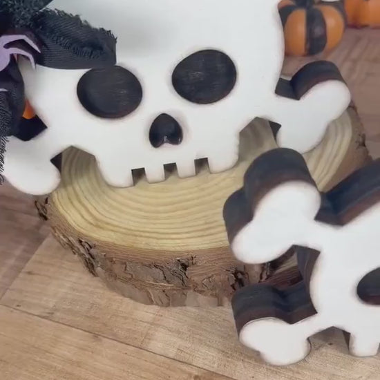 Wooden Skull Shelf Sitter Available Individually or as a Set for Halloween Decorating