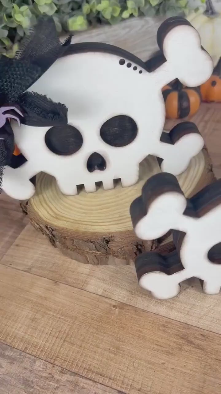 Wooden Skull Shelf Sitter Available Individually or as a Set for Halloween Decorating