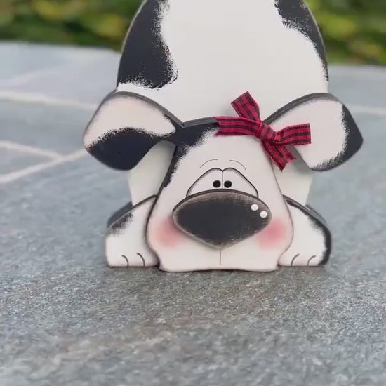 Adorable Hand Painted Wooden Spotted Dog Shelf Sitter