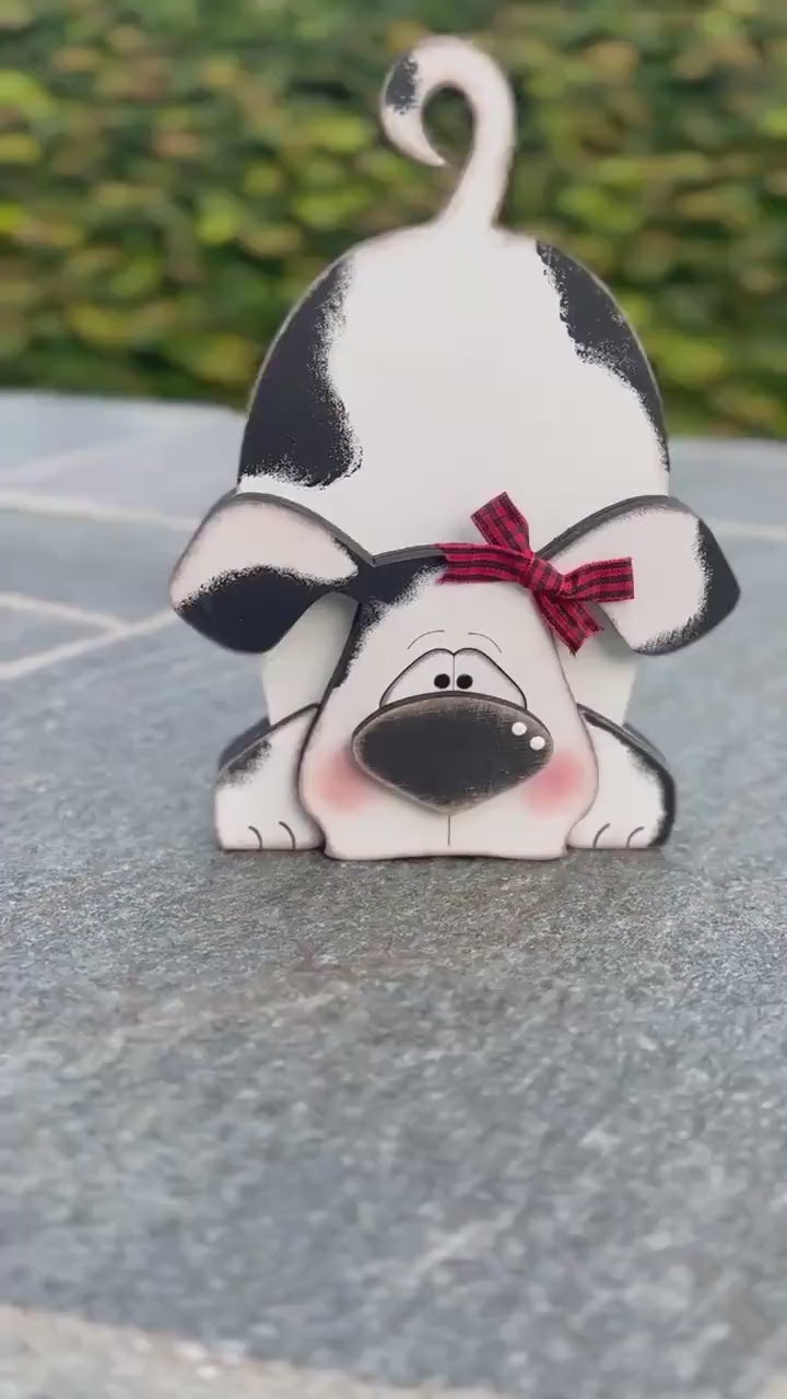Adorable Hand Painted Wooden Spotted Dog Shelf Sitter