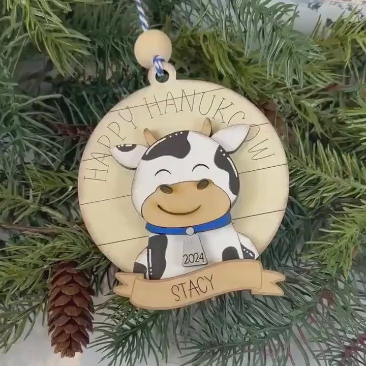 Charming Personalized Hanukkah Cow Ornament, Farm Animal Ornaments
