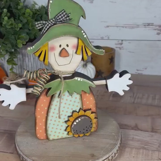 Wooden Scarecrow Shelf Sitter for Fall Farmhouse Decor