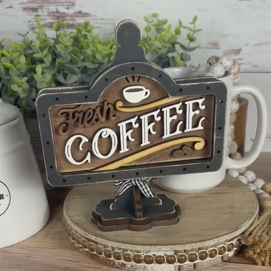 Mini Coffee Bar Sign, Farmhouse Coffee Station Decor, Tiered Tray Wood Accent