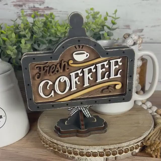 Mini Coffee Bar Sign, Farmhouse Coffee Station Decor, Tiered Tray Wood Accent