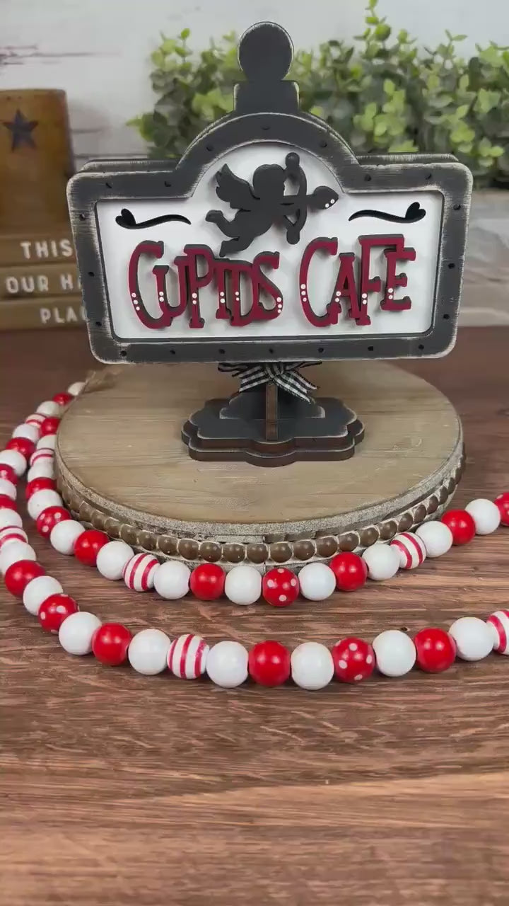 Cupids Cafe Mini Table Sign: Valentine's Day Tiered Tray Decor