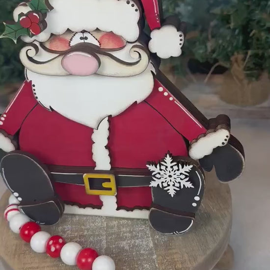 Hand Painted Santa Shelf Sitter, Chunky Wooden Christmas Decor, Santa Claus Figurine