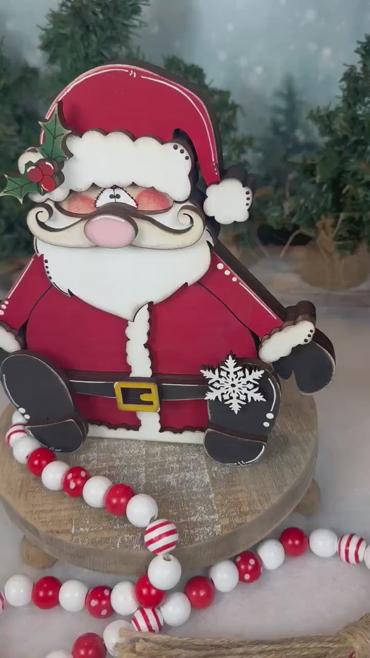 Hand Painted Santa Shelf Sitter, Chunky Wooden Christmas Decor, Santa Claus Figurine