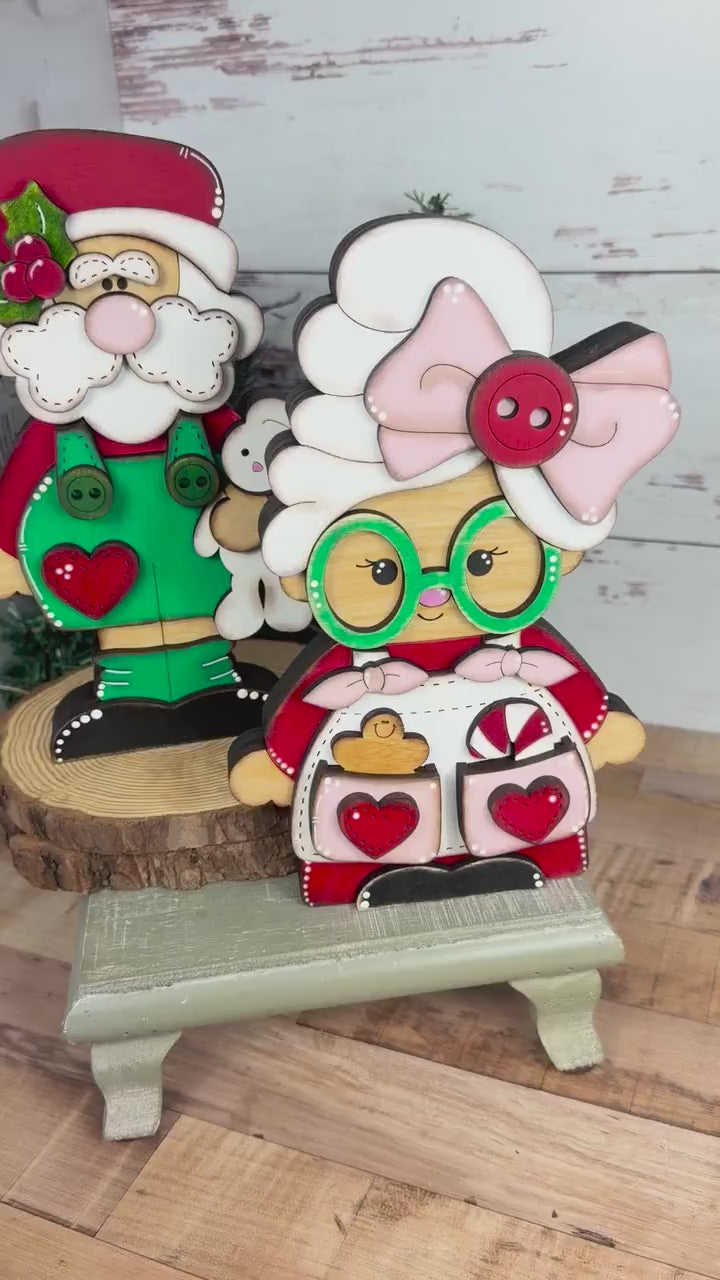 Hand-Painted Santa & Mrs. Claus Shelf Sitters: Farmhouse Christmas Decor