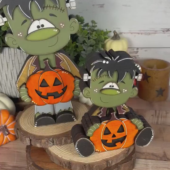 Hand Painted Wooden Halloween Monster Shelf Sitter, Not-So-Spooky Decor
