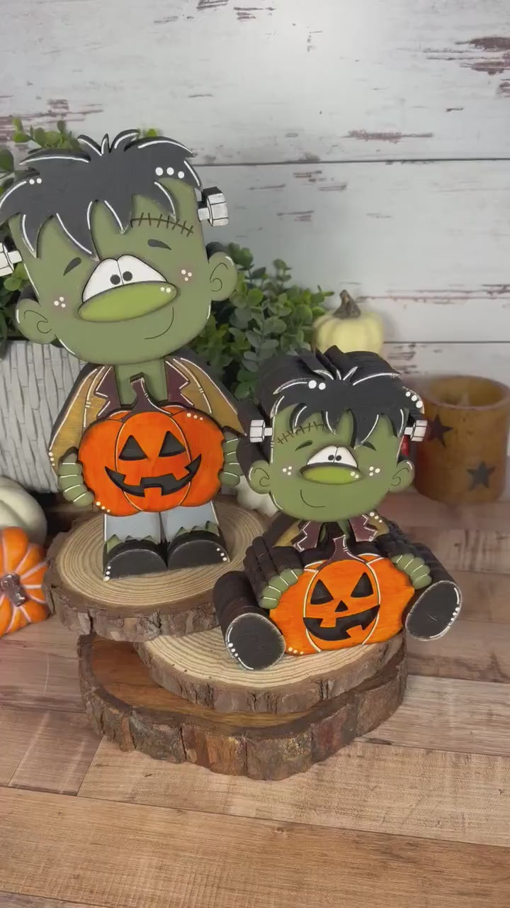Hand Painted Wooden Halloween Monster Shelf Sitter, Not-So-Spooky Decor
