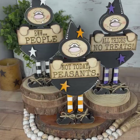 Hand-Painted Wooden Witch Shelf Sitter for Rustic Halloween Decor