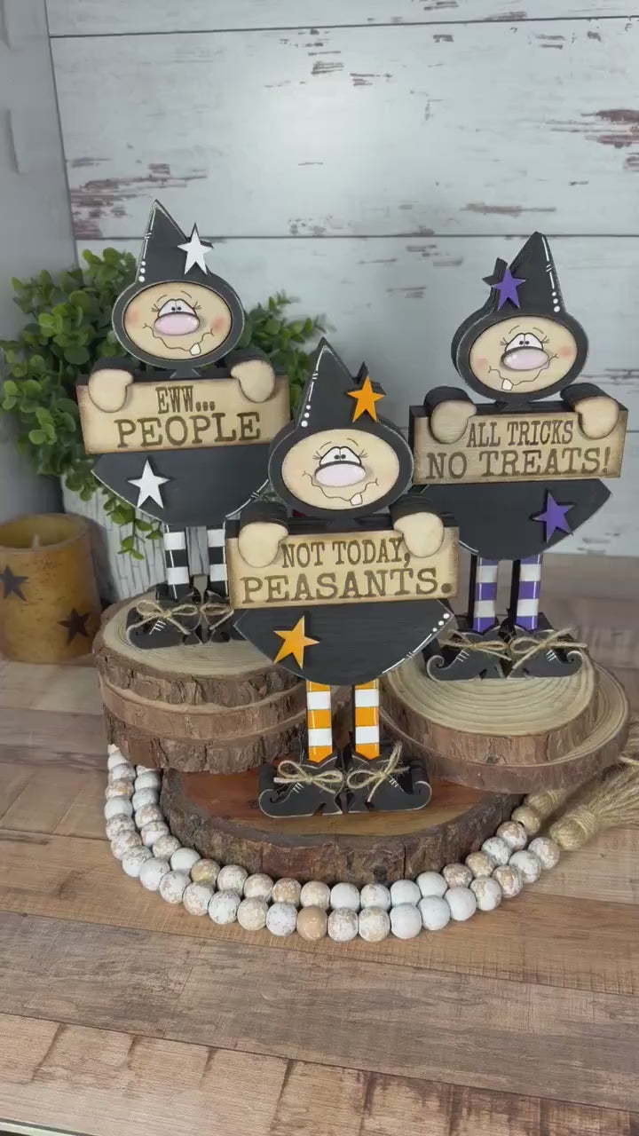 Hand-Painted Wooden Witch Shelf Sitter for Rustic Halloween Decor