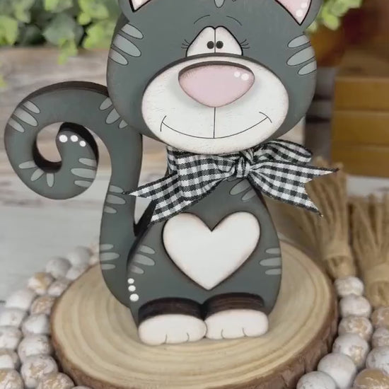 Chunky Wooden Cat Shelf Sitter, Personalized Cat Decor